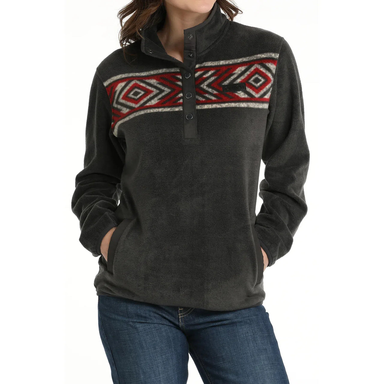 Cinch Women's Long Sleeve Polar Fleece Pullover- Charcoal