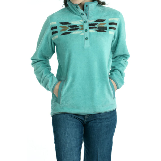 Cinch Women's Long Sleeve Polar Fleece Pullover- Turquoise