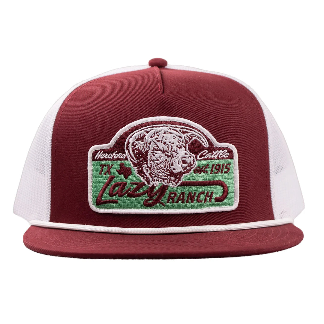 Lazy J Ranch Albany Classic Rope Trucker Flat Brim Cap - Maroon/White