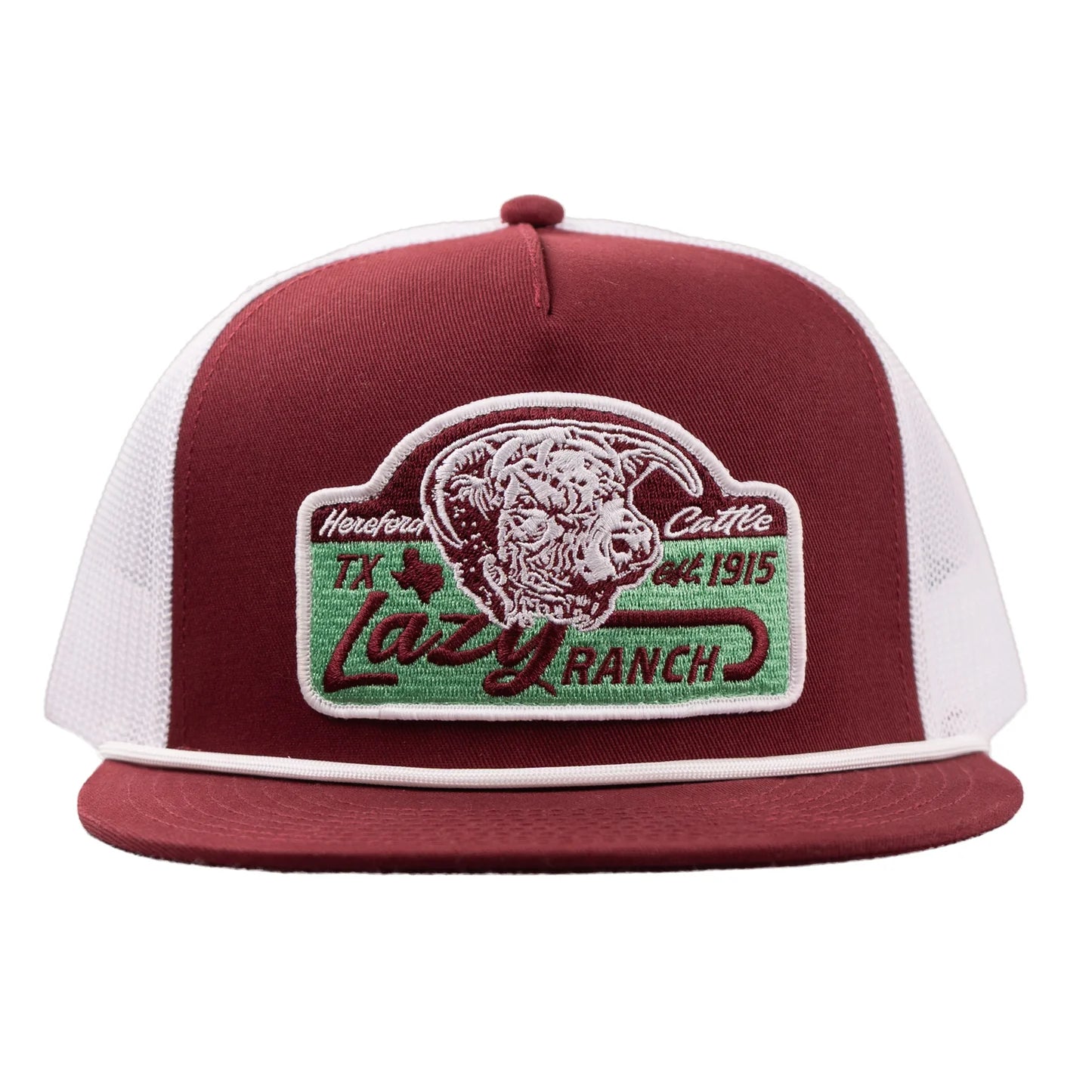 Lazy J Ranch Albany Classic Rope Trucker Flat Brim Cap - Maroon/White