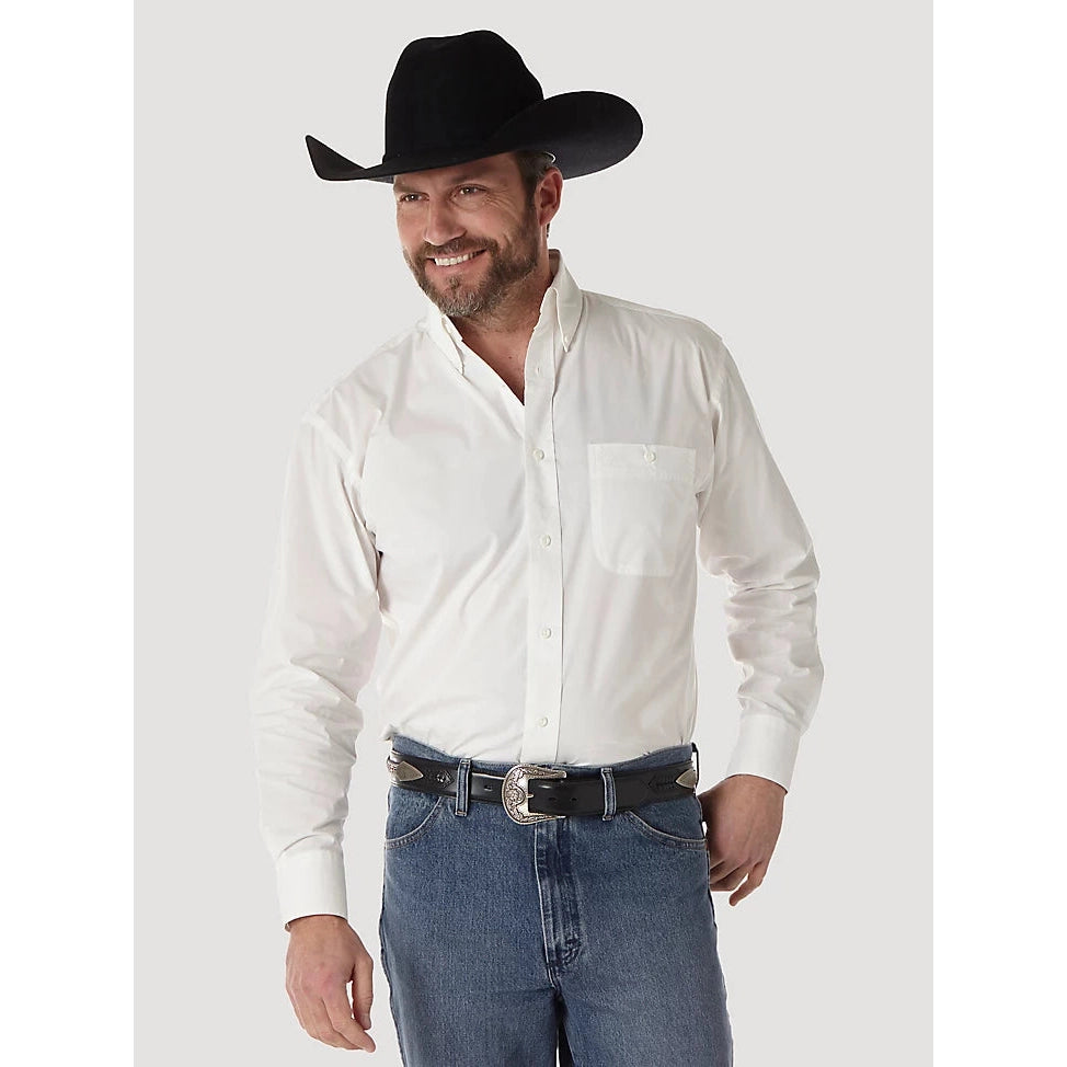 Wrangler Men's George Strait Long Sleeve Button-Down Solid Shirt - White