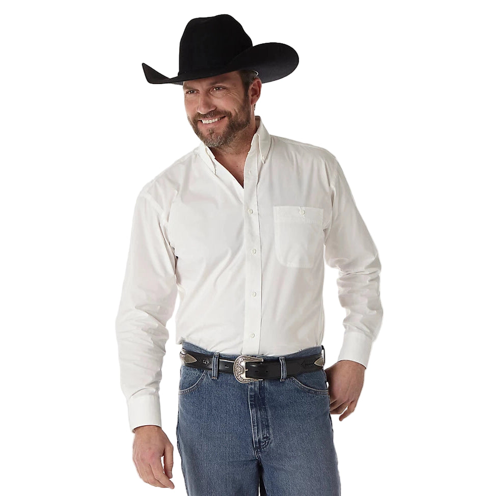 Wrangler Men's George Strait Long Sleeve Button-Down Solid Shirt - White