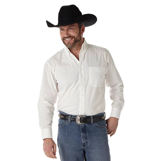 Wrangler Men's George Strait Long Sleeve Button-Down Solid Shirt - White