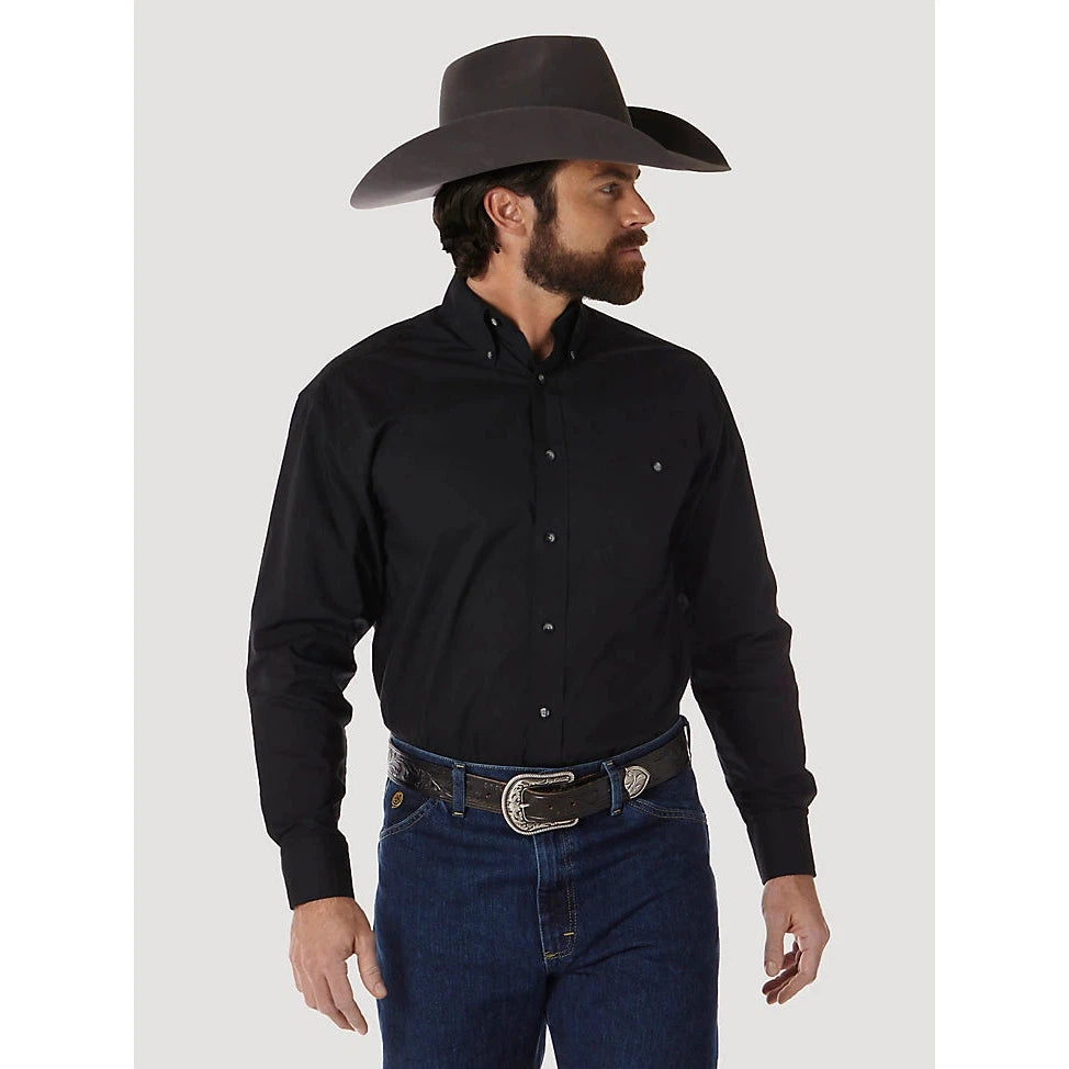 Wrangler Men's George Strait Long Sleeve Button-Down Solid Shirt - Black