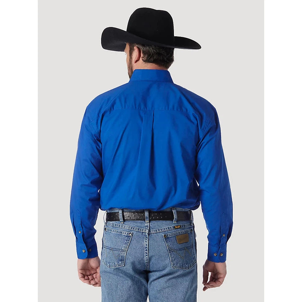 Wrangler Men's George Strait Long Sleeve Button Down Solid Shirt - Royal Blue