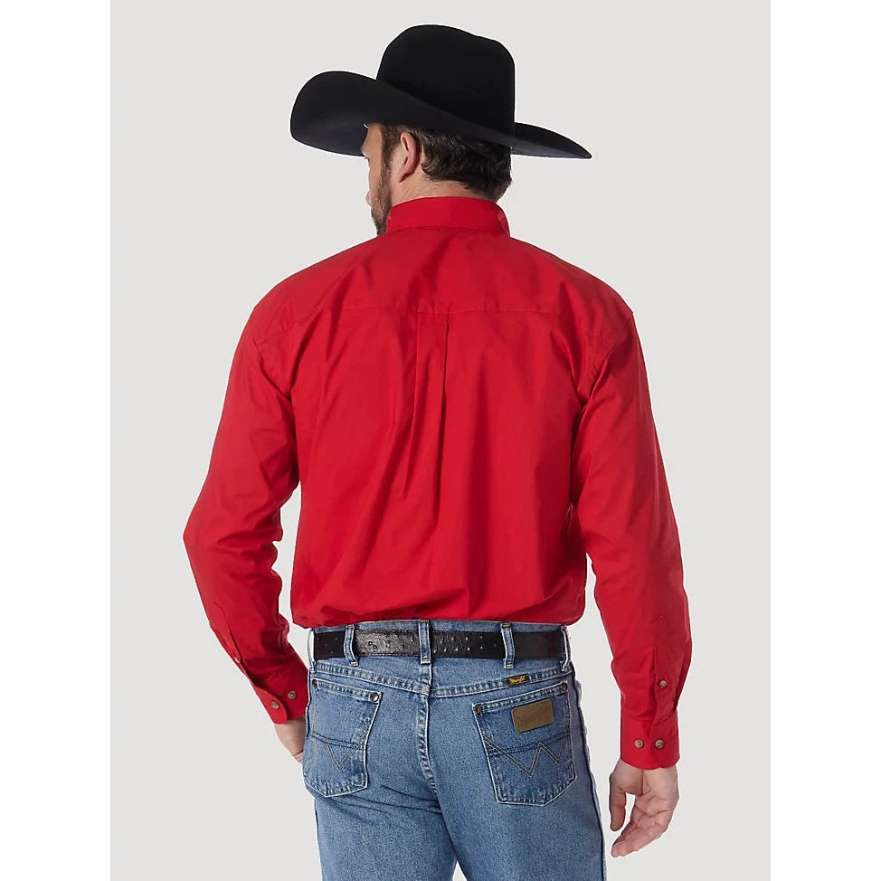 Wrangler Men's George Strait Long Sleeve Button Down Solid Shirt - Red