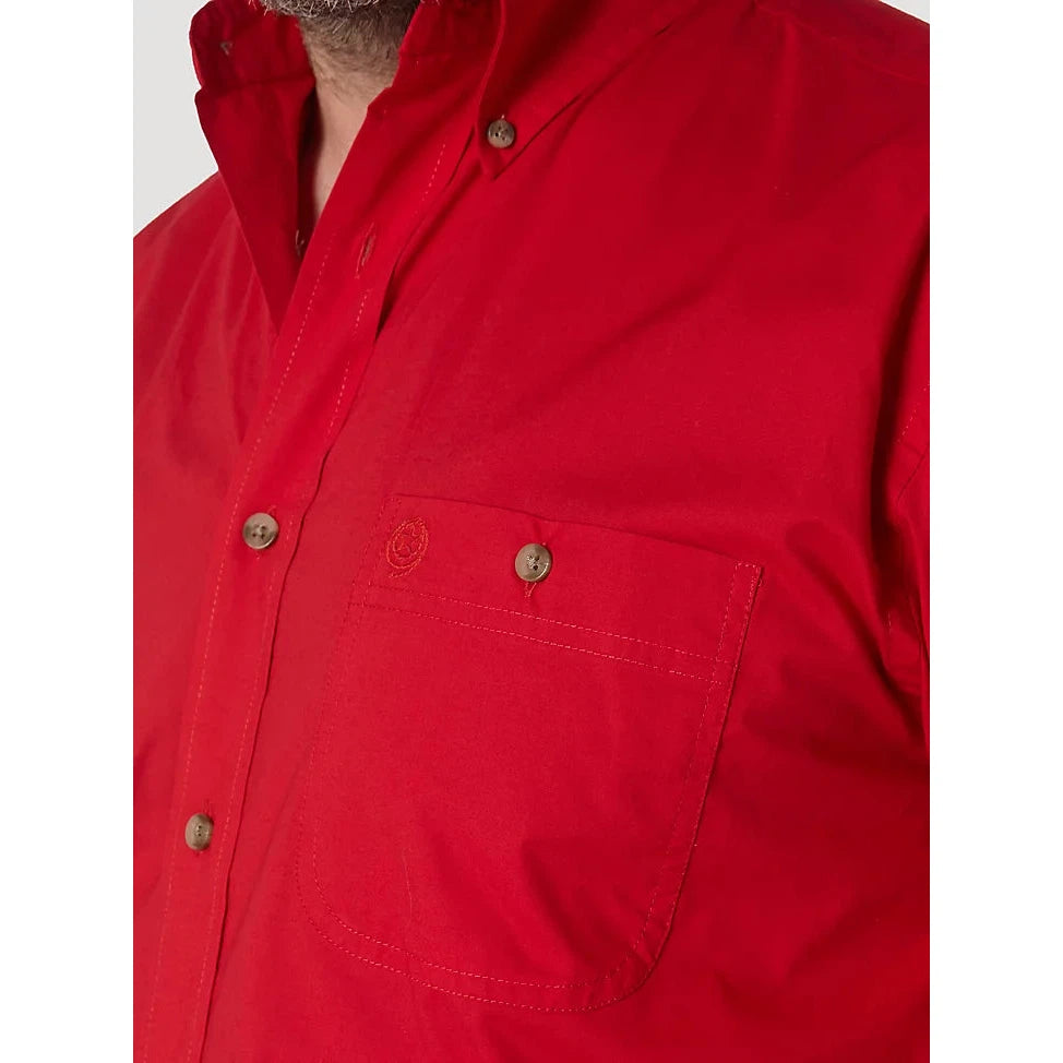 Wrangler Men's George Strait Long Sleeve Button Down Solid Shirt - Red