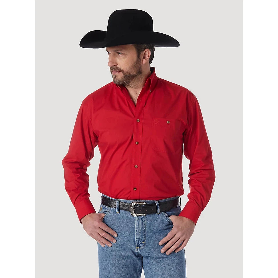 Wrangler Men's George Strait Long Sleeve Button-Down Solid Shirt - Red