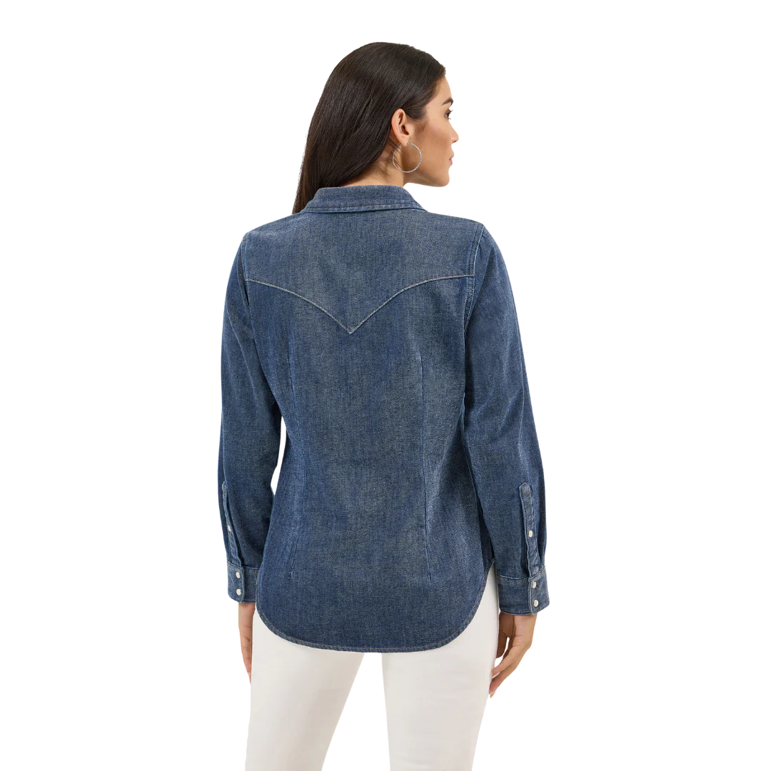 Wrangler Women's Retro Party Vintage Long Sleeve Denim Shirt - Denim Blue