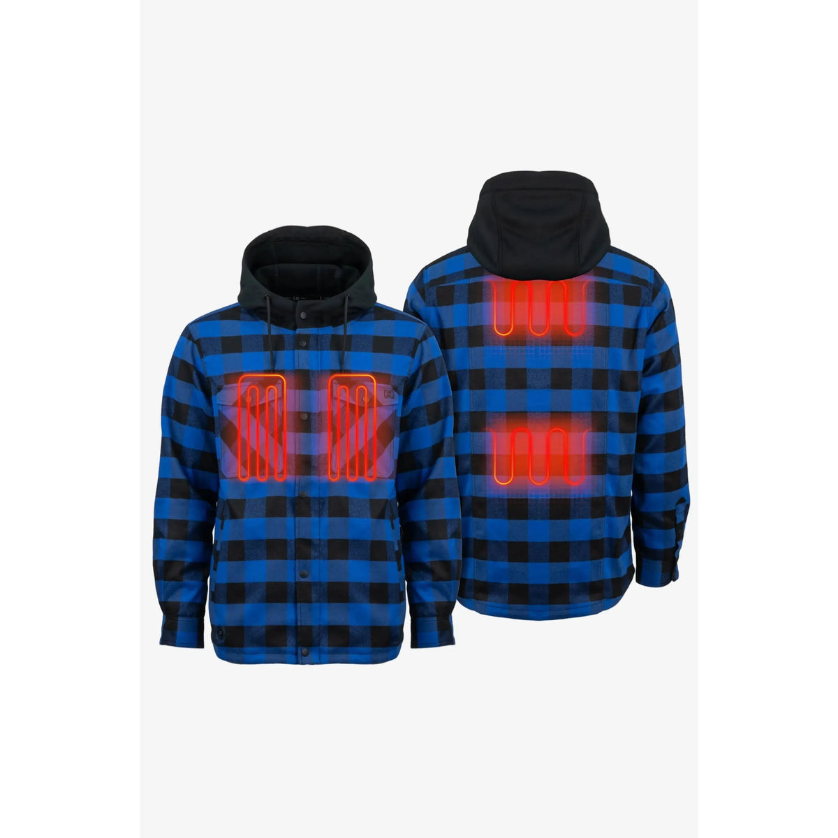 FieldSheer Men's Flannel Heated Hoodie Jacket- Black/Blue