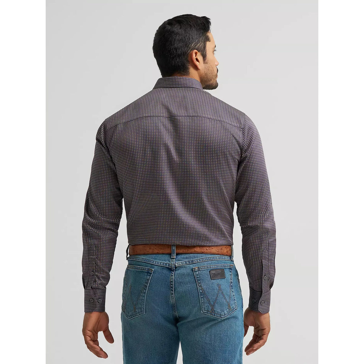 Wrangler Men's Cody Johnson One Pocket Button Down LS Shirt - Navy Microdiamond