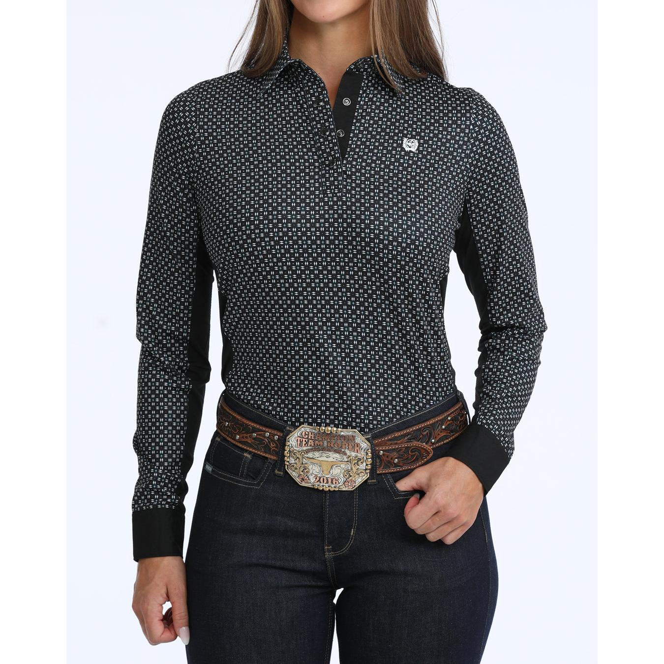 Cinch Women's Long Sleeve Quarter-Zip Woven Pullover - Black