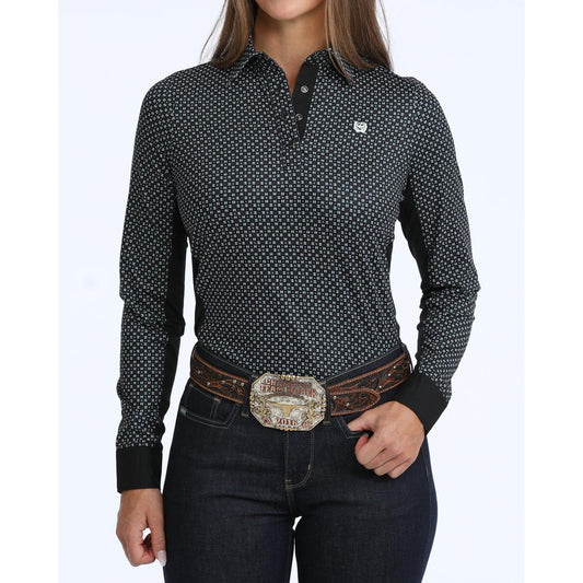 Cinch Women's Long Sleeve Quarter-Zip Woven Pullover - Black