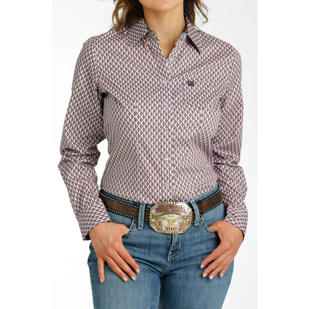 Cinch Women's Long Sleeve - Purple Diamond Print