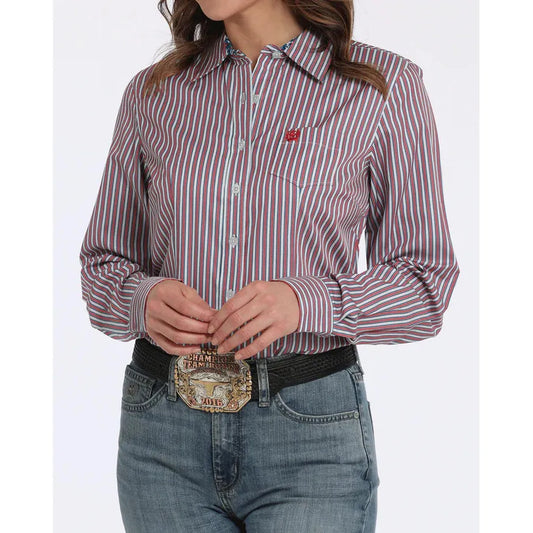 Cinch Women's Long Sleeve Stripe Shirt- White