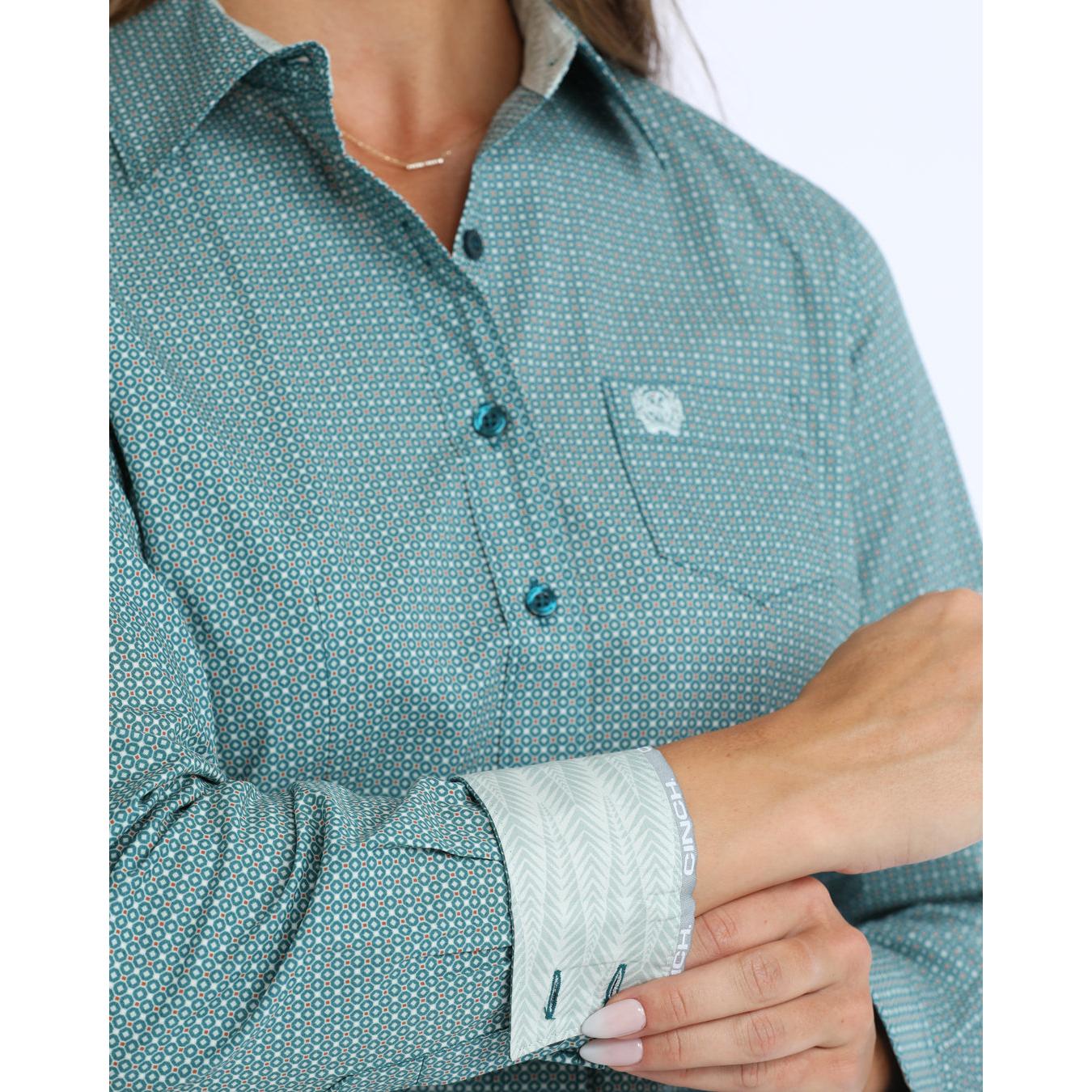 Cinch Women's Long Sleeve Print Western Shirt - Teal