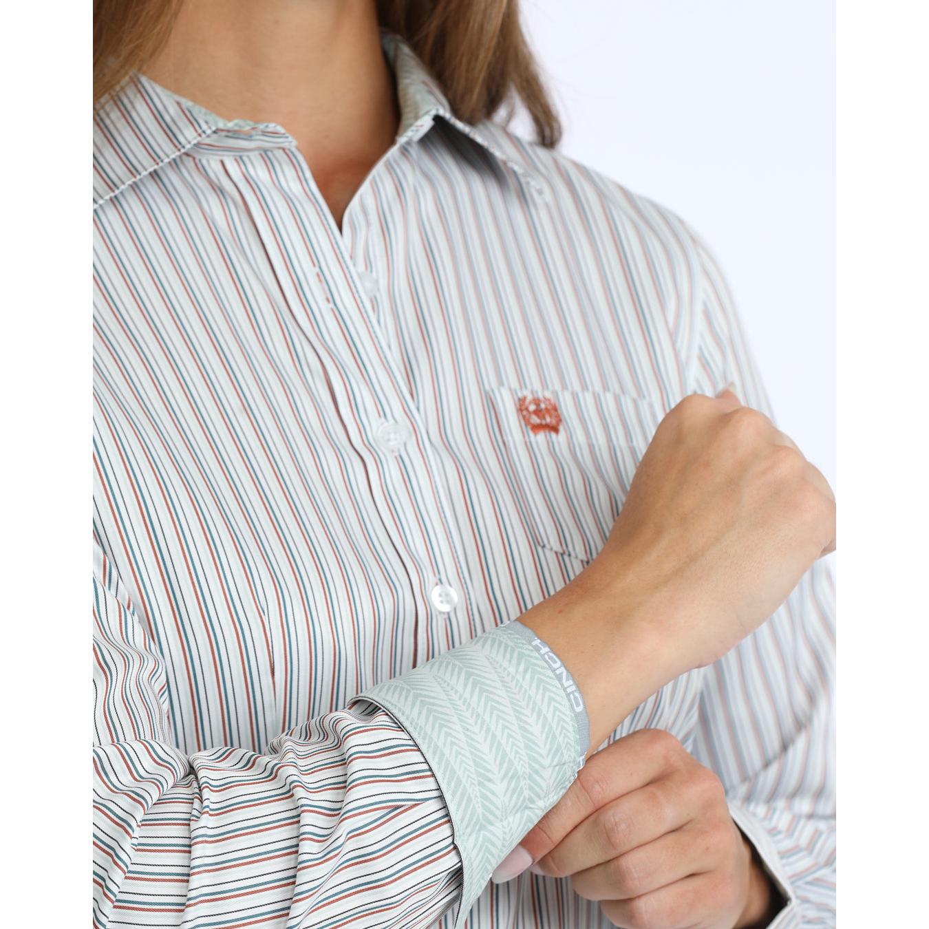 Cinch Women's Long Sleeve Stripe Western Shirt - White