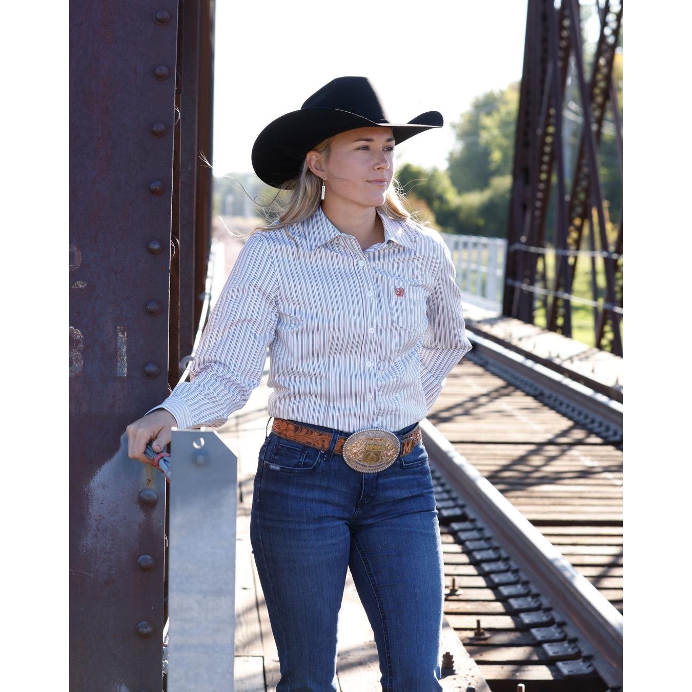 Cinch Women's Long Sleeve Stripe Western Shirt - White
