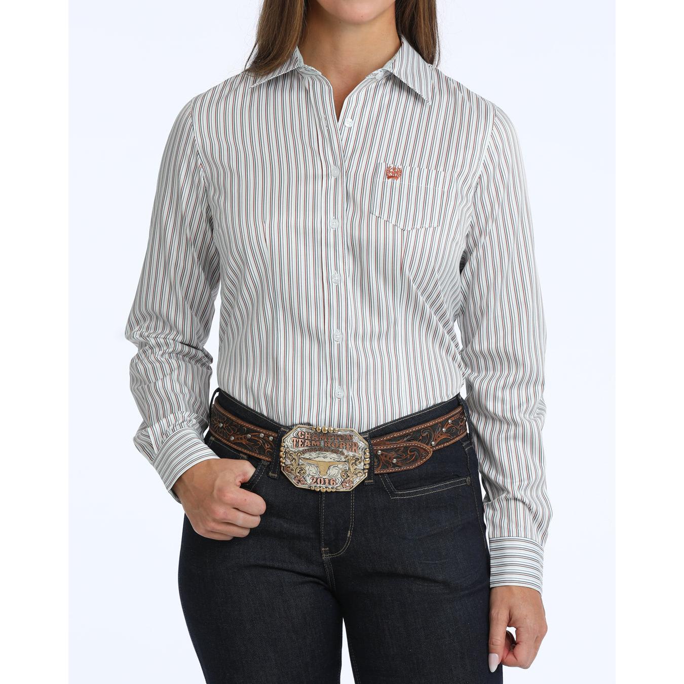Cinch Women's Long Sleeve Stripe Western Shirt - White
