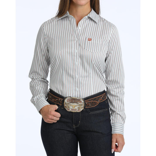 Cinch Women's Long Sleeve Stripe Western Shirt - White