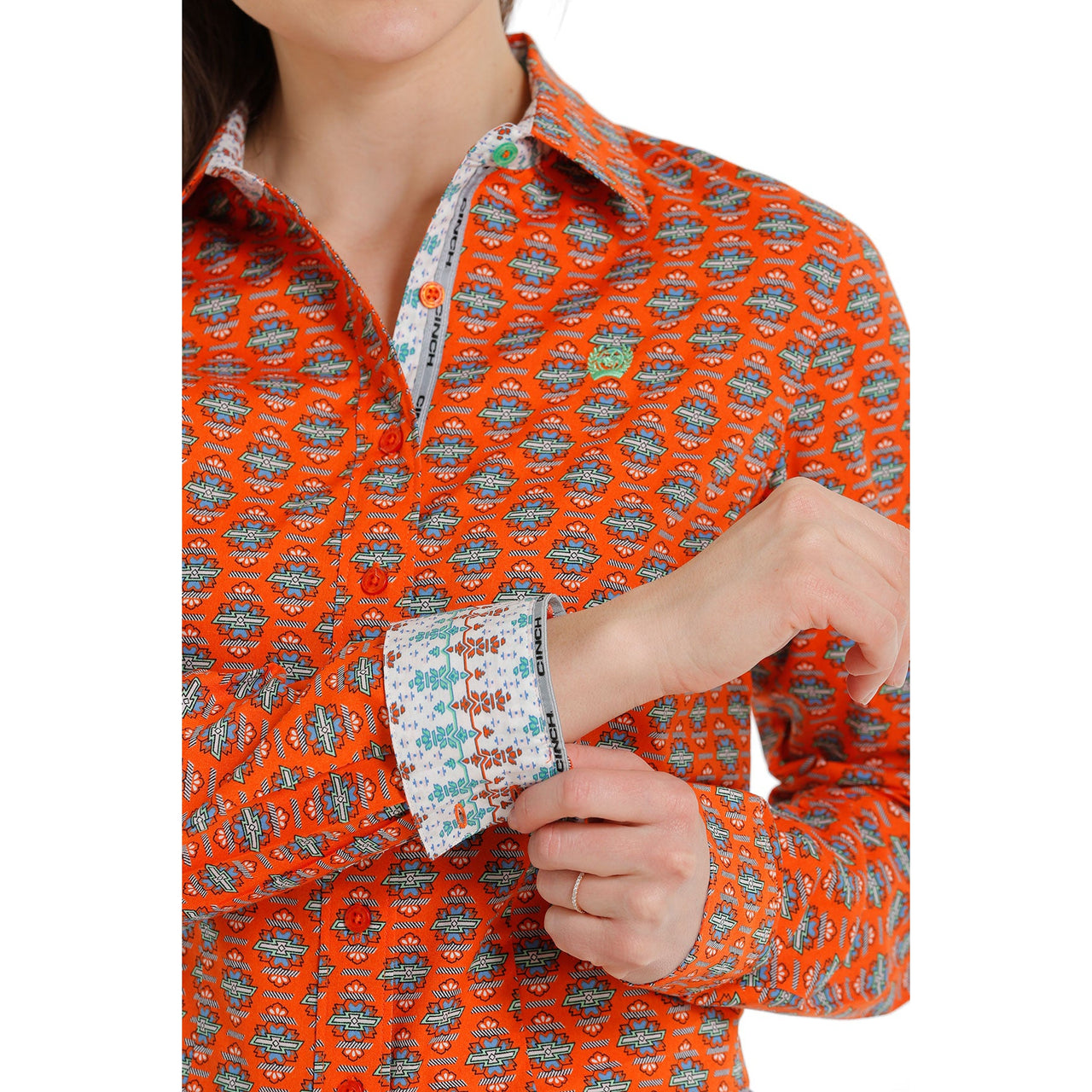 Cinch Women's LS Print Shirt - Orange