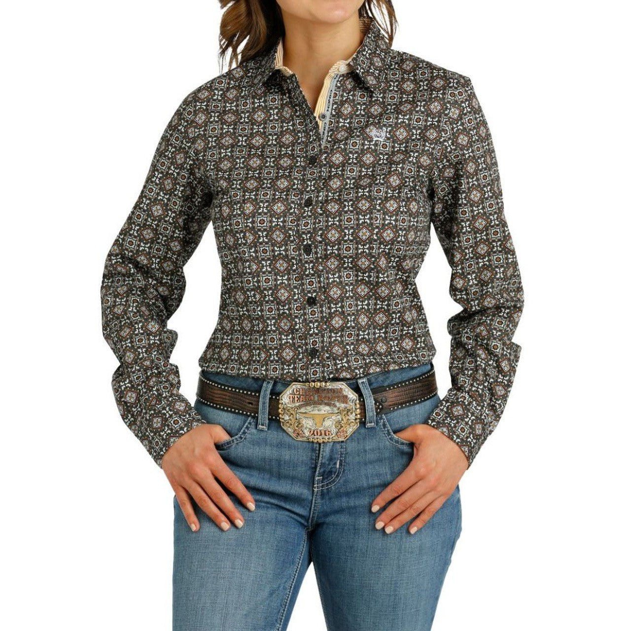 Cinch Women's Medallion Print Shirt - Grey