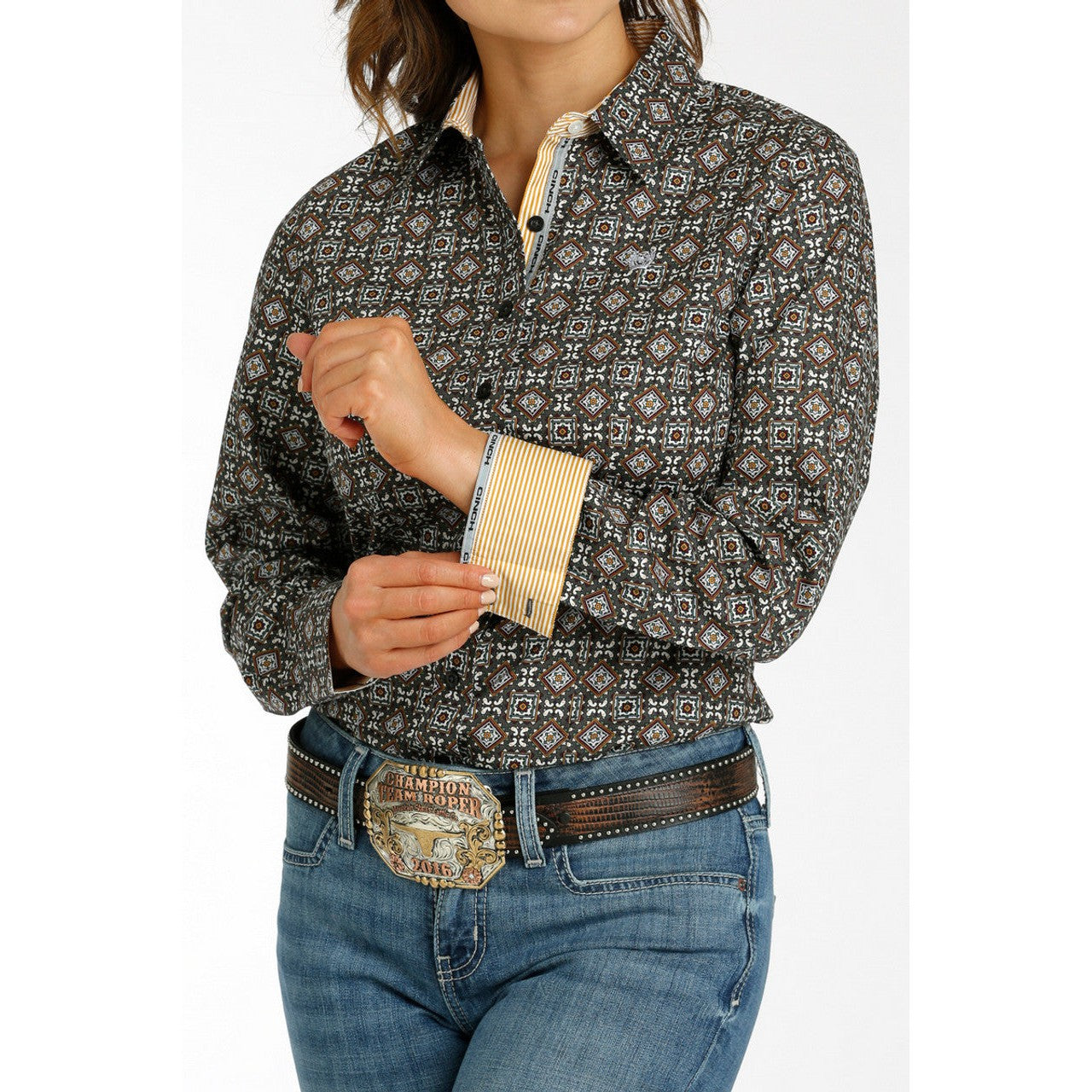 Cinch Women's Medallion Print Shirt - Grey