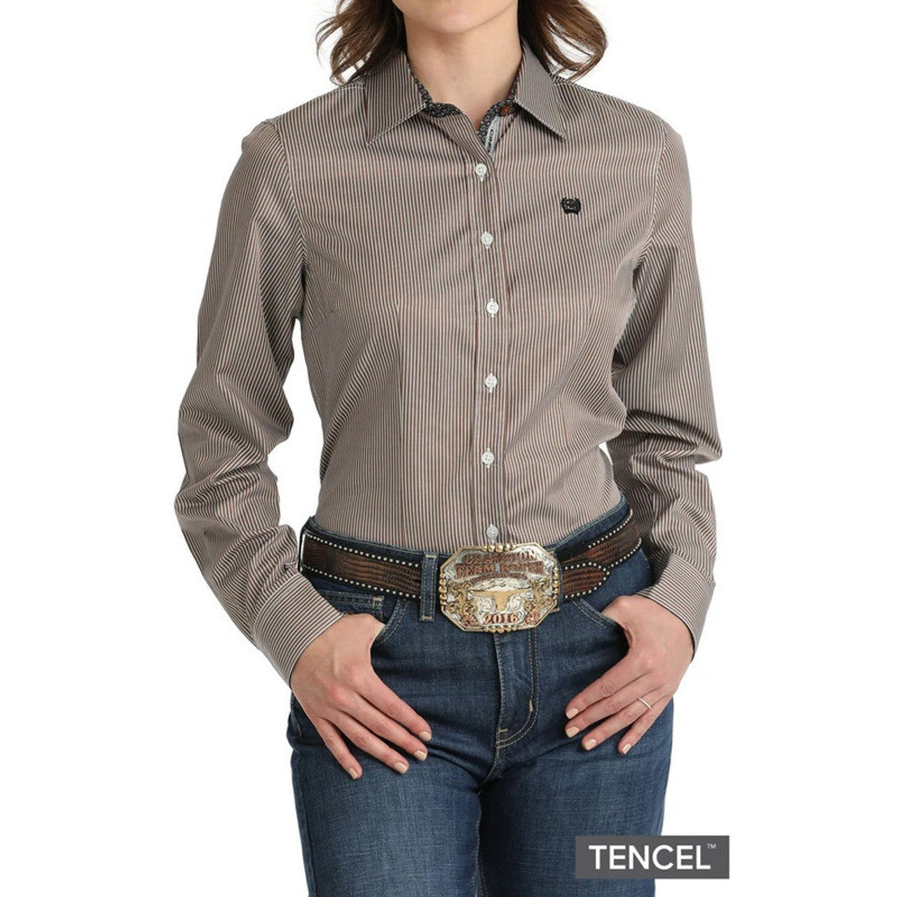 Cinch Women's Long Sleeve  Stripe Western Shirt- Navy