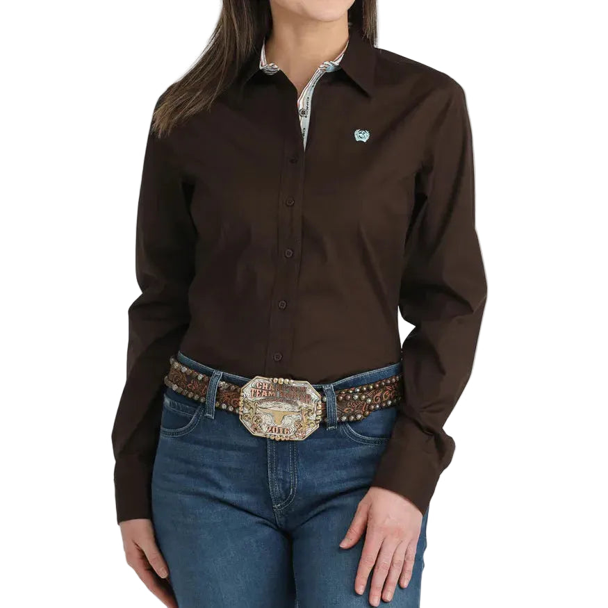Cinch Women's Long Sleeve Stretch Arena Fit Western Shirt - Brown