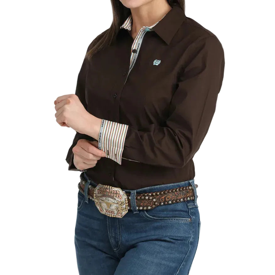 Cinch Women's Long Sleeve Stretch Arena Fit Western Shirt - Brown