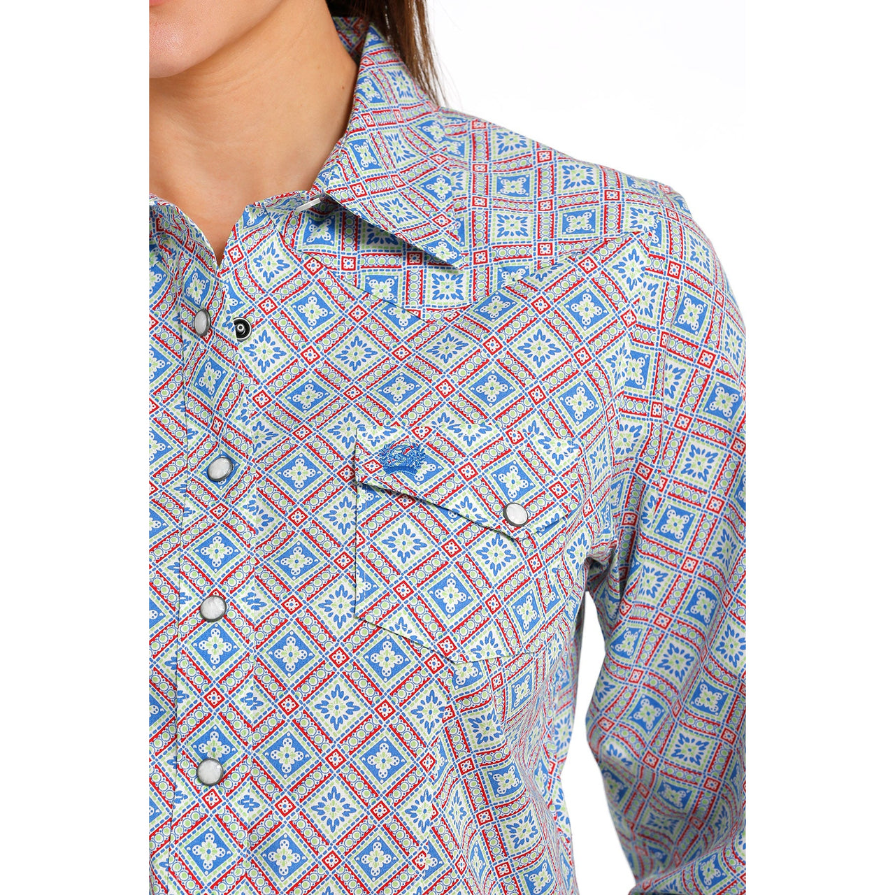 Cinch Women's Geometric Print Long Sleeve Western Shirt - Blue