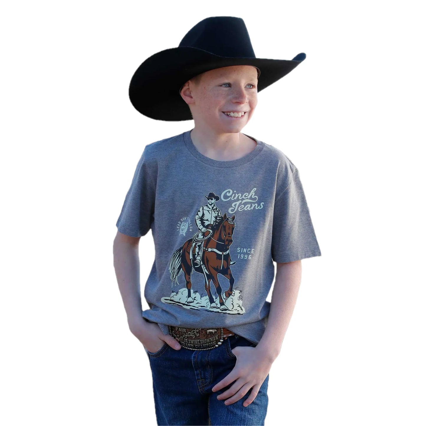Cinch Boy's Short Sleeve Graphic Tee Shirt- Grey