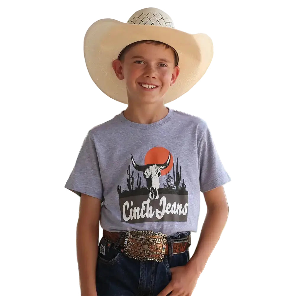 Youth Western Boy's Short Sleeve Tee Shirt - Grey