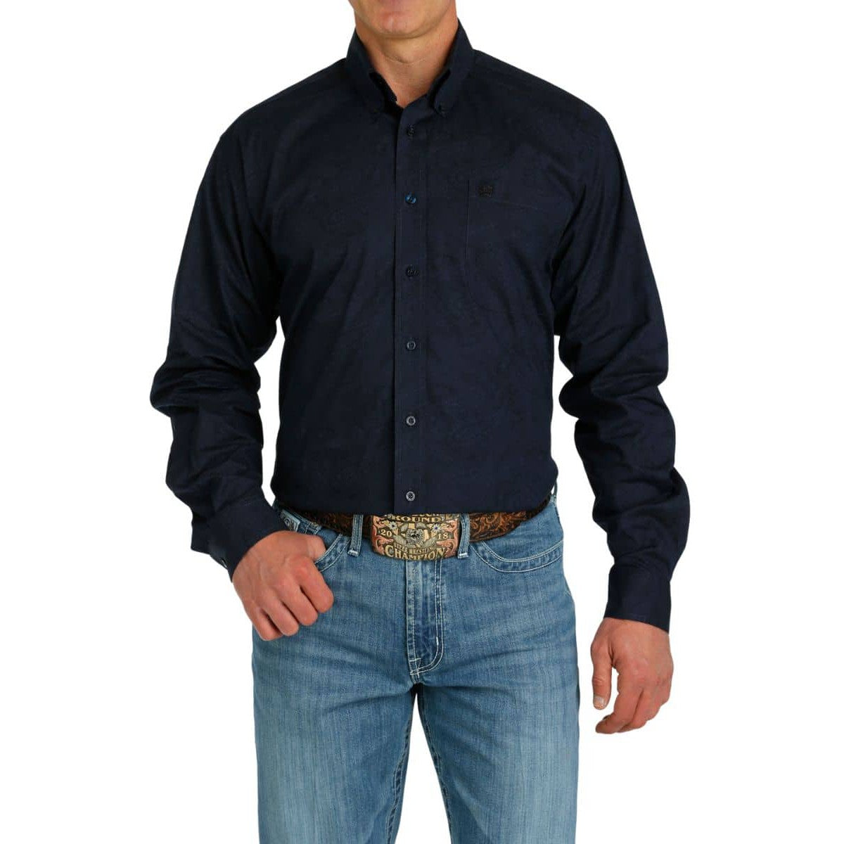 Men's Long Sleeve Stretch Shirt - Navy w/Paisley