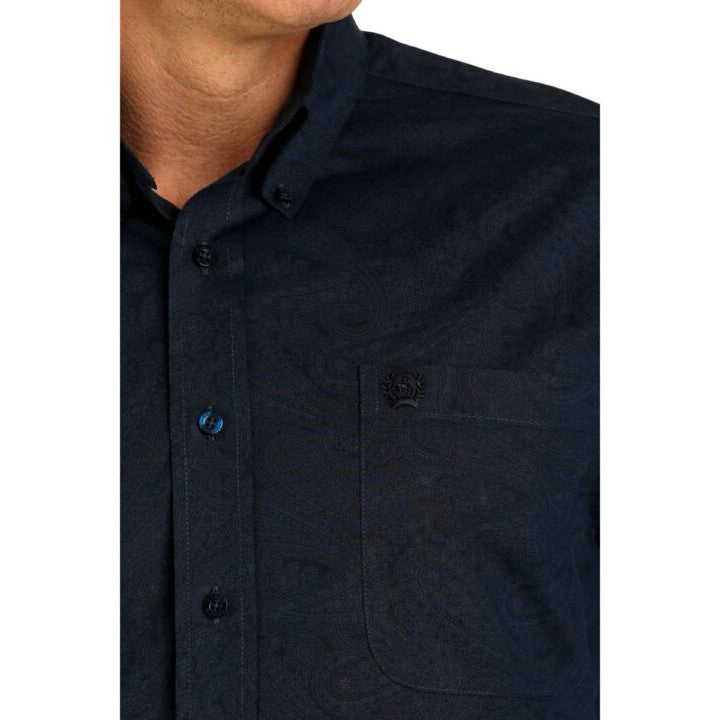 Men's Long Sleeve Stretch Shirt - Navy w/Paisley