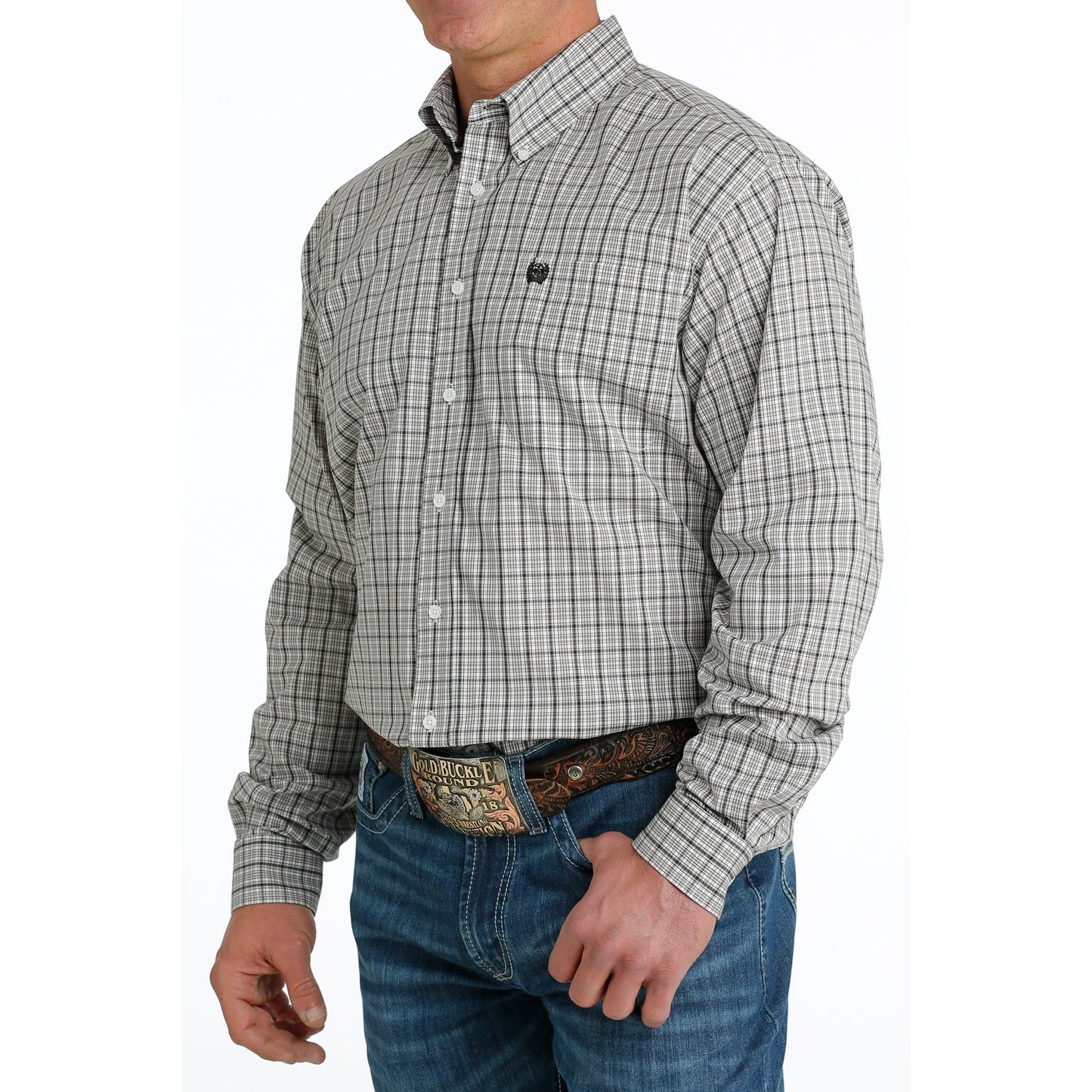 Cinch Men's Long Sleeve Plaid Shirt - White