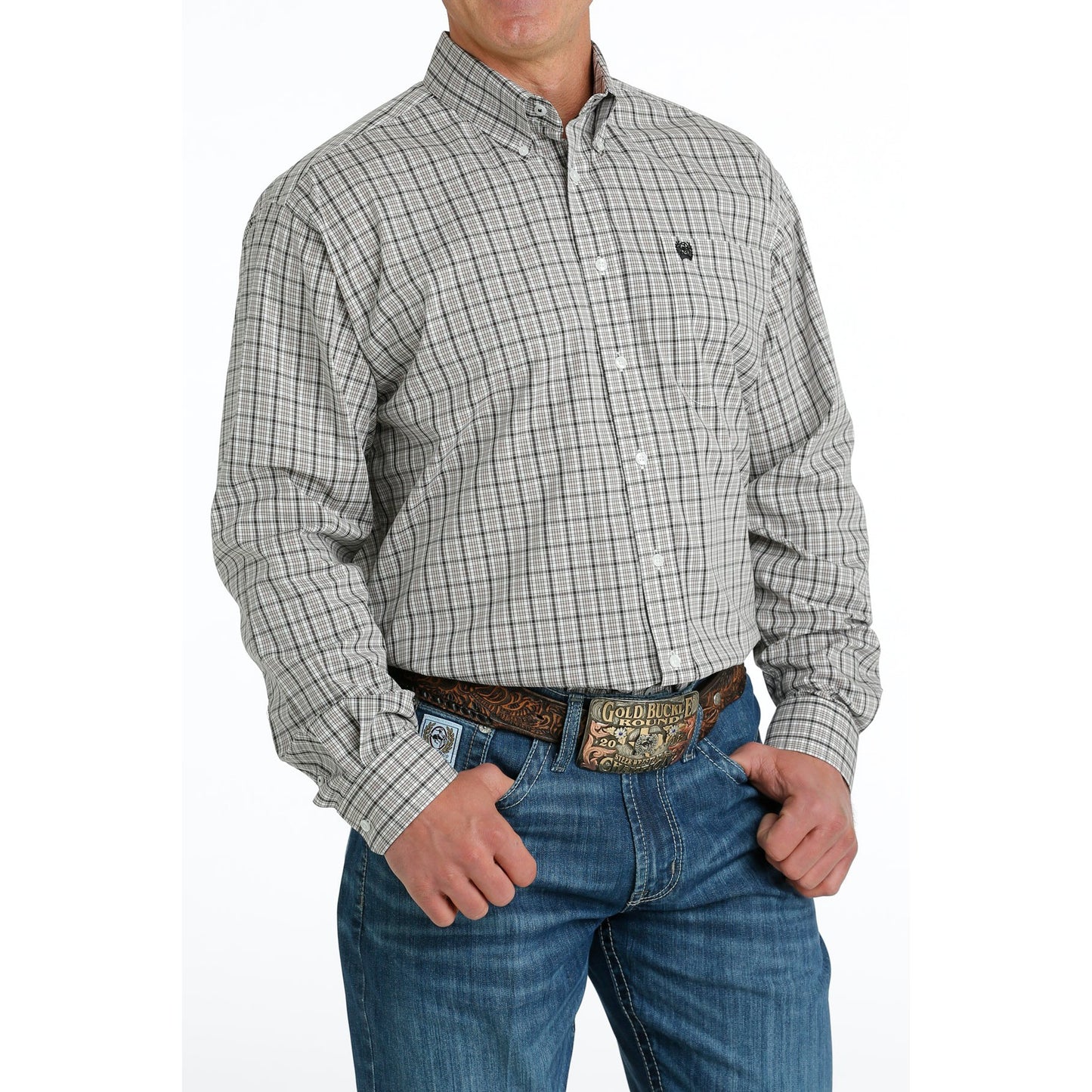 Cinch Men's Long Sleeve Plaid Shirt - White