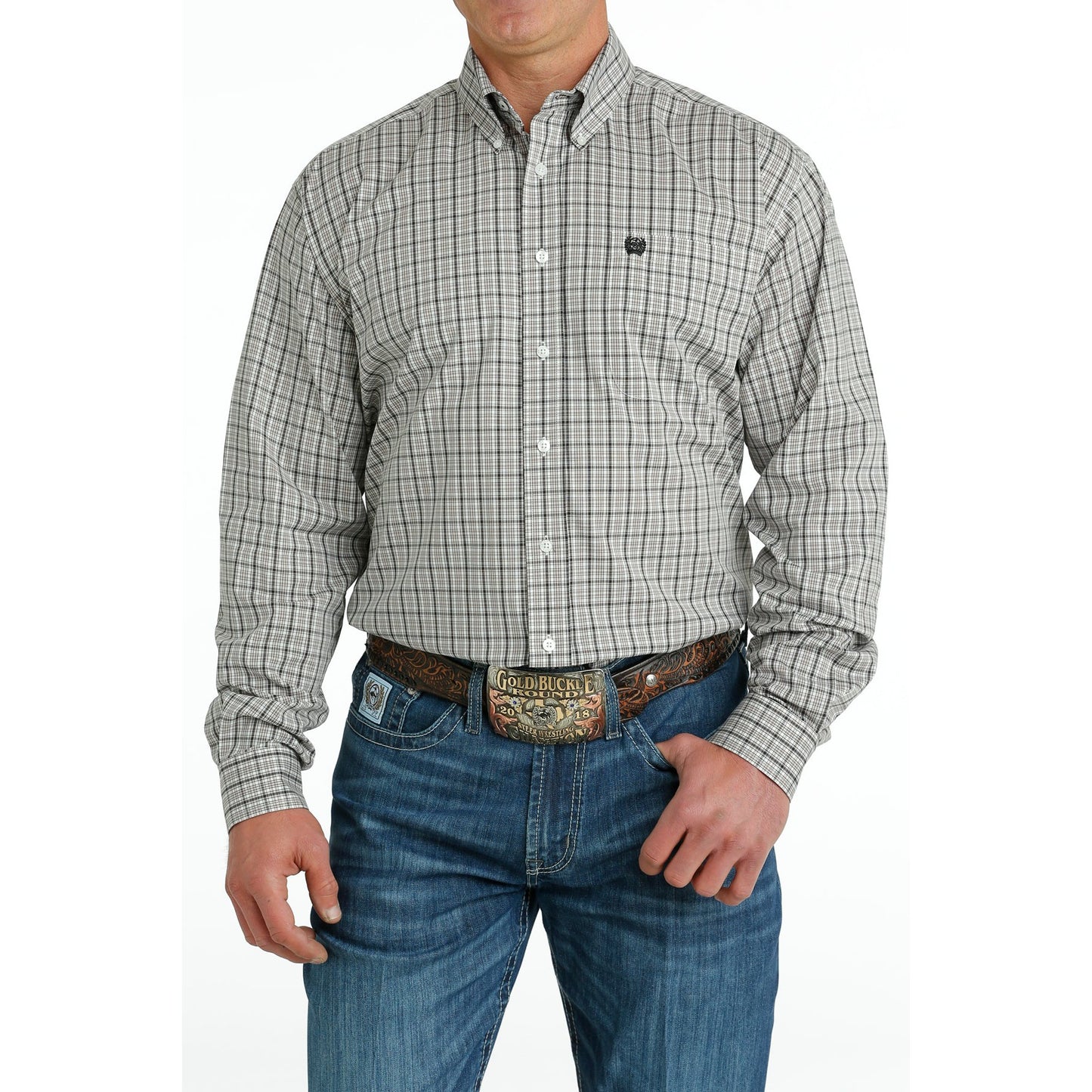 Cinch Men's Long Sleeve Plaid Shirt - White