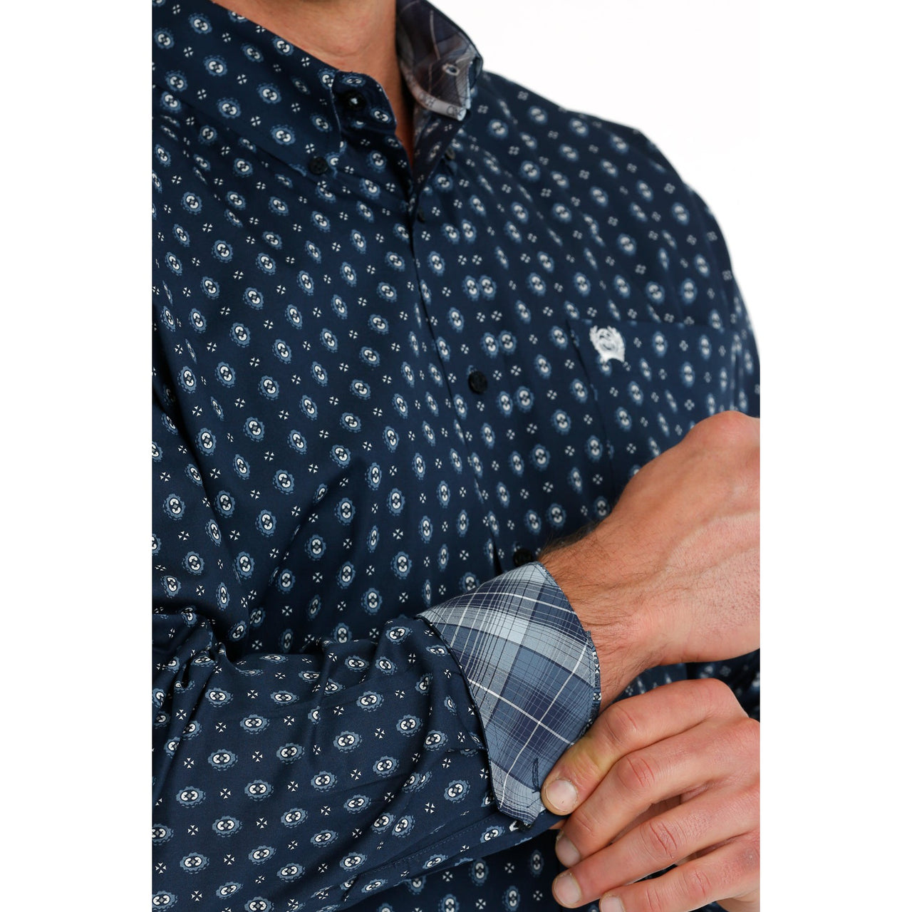 Cinch Men's Long Sleeve Geometric Print Button Down Shirt - Navy