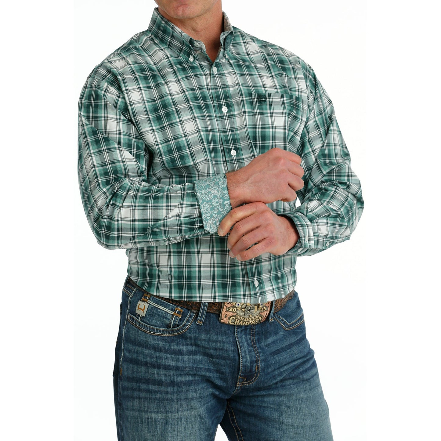 Cinch Men's LS Plaid Shirt -  White