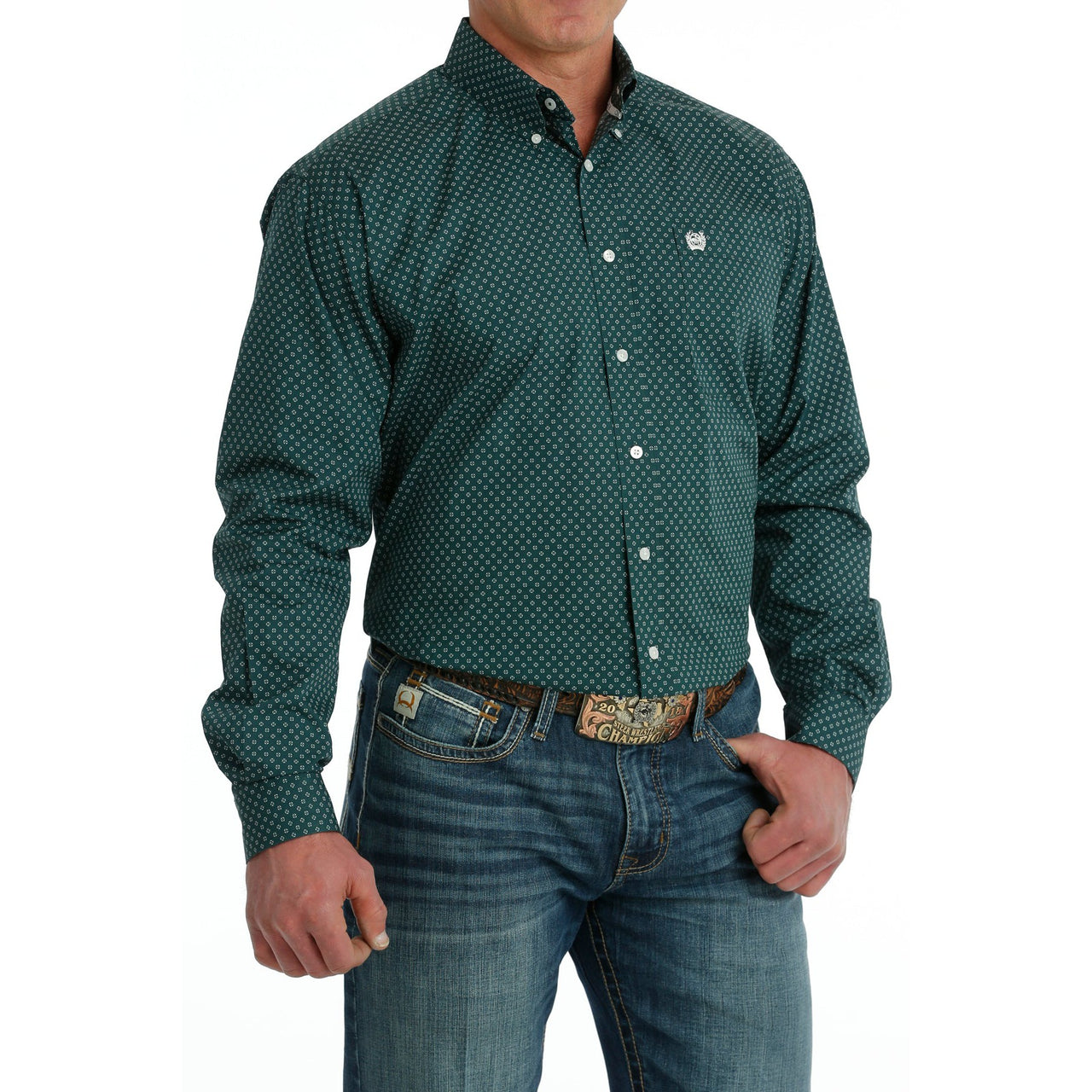 Cinch Men's LS Print Shirt - Green