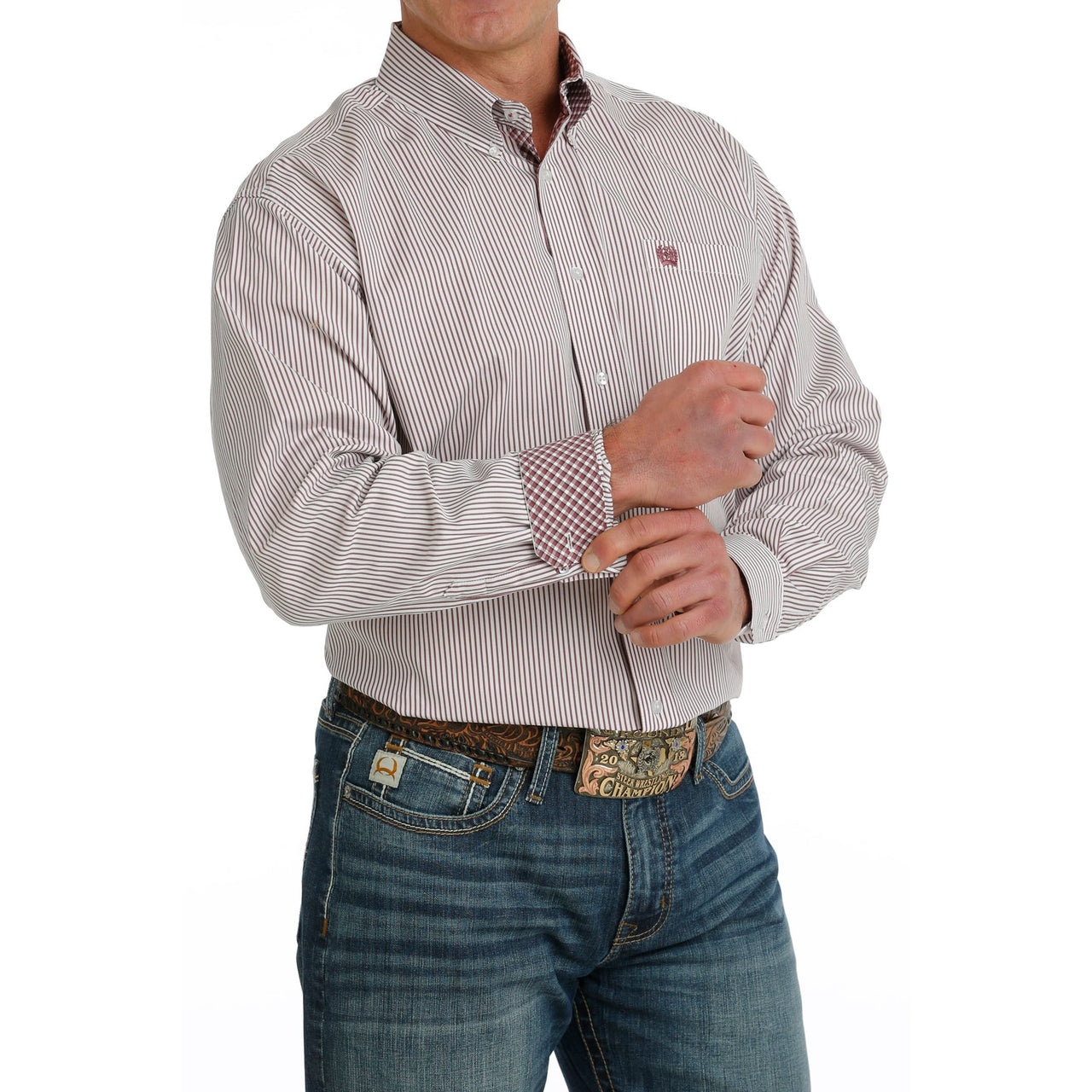 Cinch Men's LS Stripe  Shirt - White