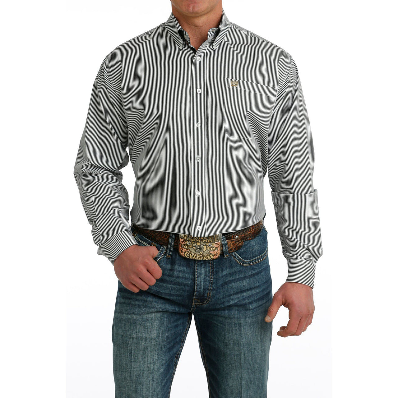 Cinch Men's LS Striped Shirt - White