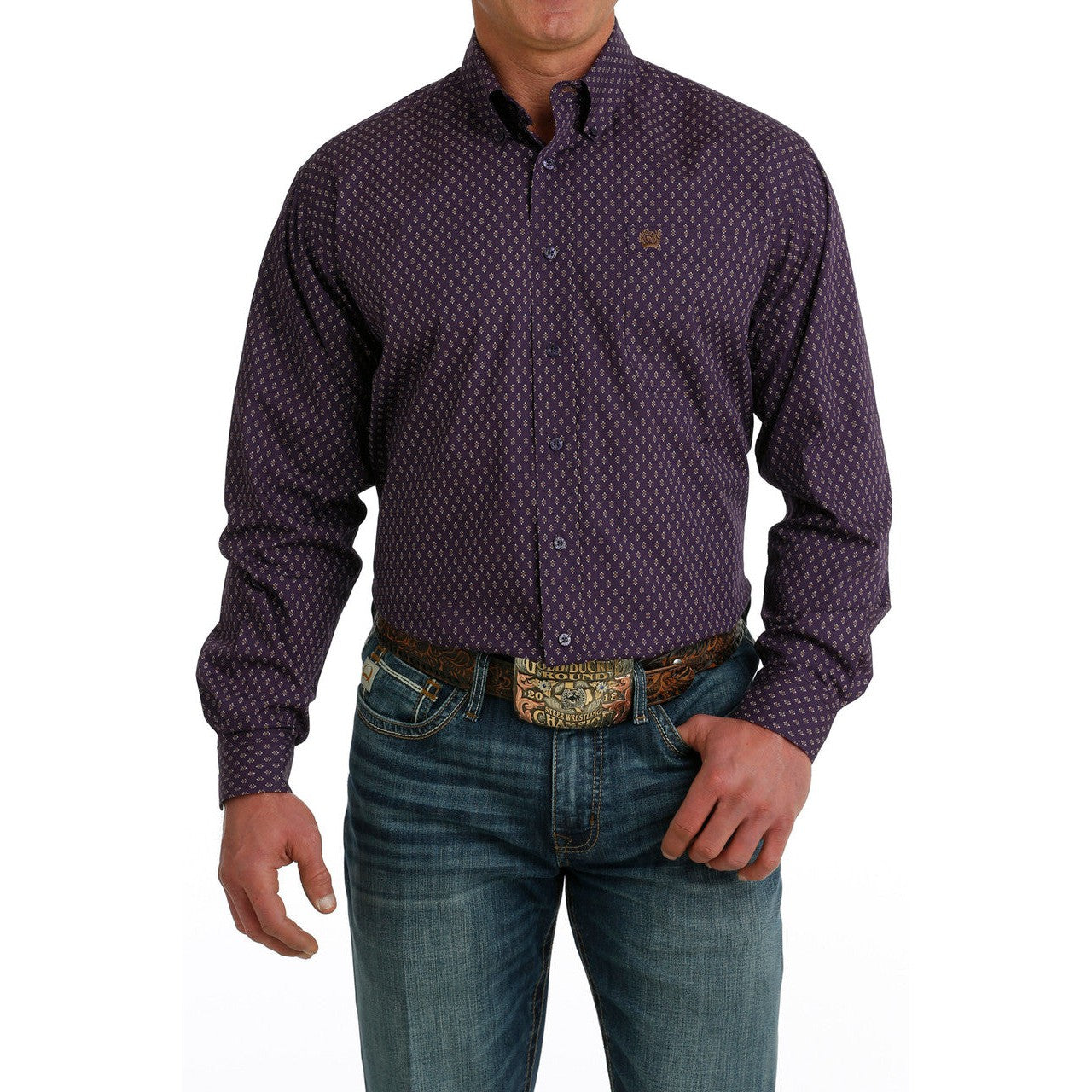 Cinch Men's Long Sleeve Print Shirt - Purple