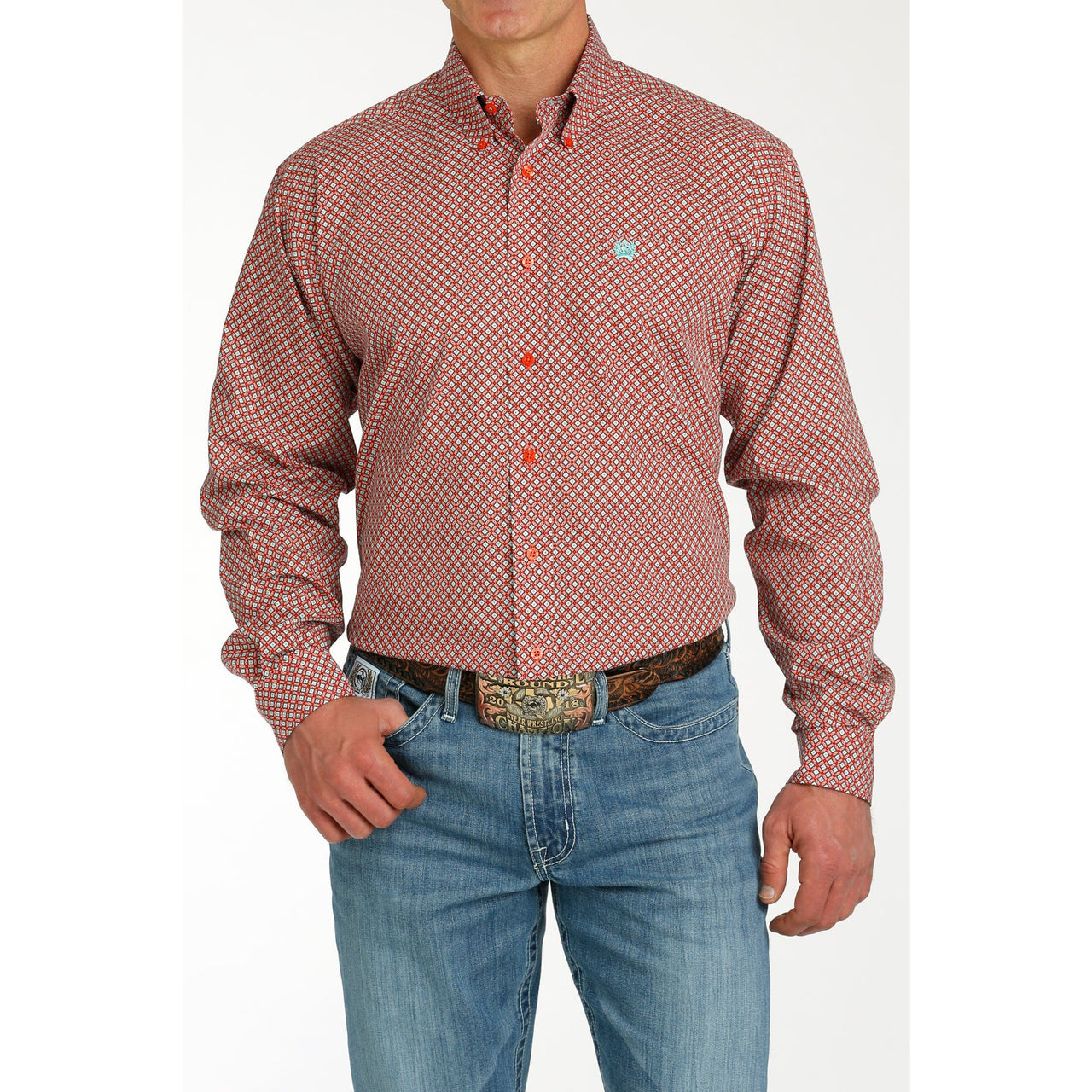 Cinch Men's Long Sleeve Print Shirt  -  Red