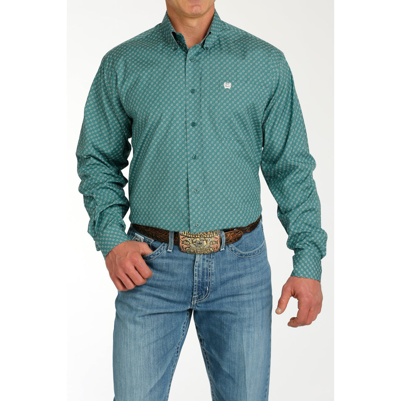 Cinch Men's Long Sleeve Print Shirt - Green