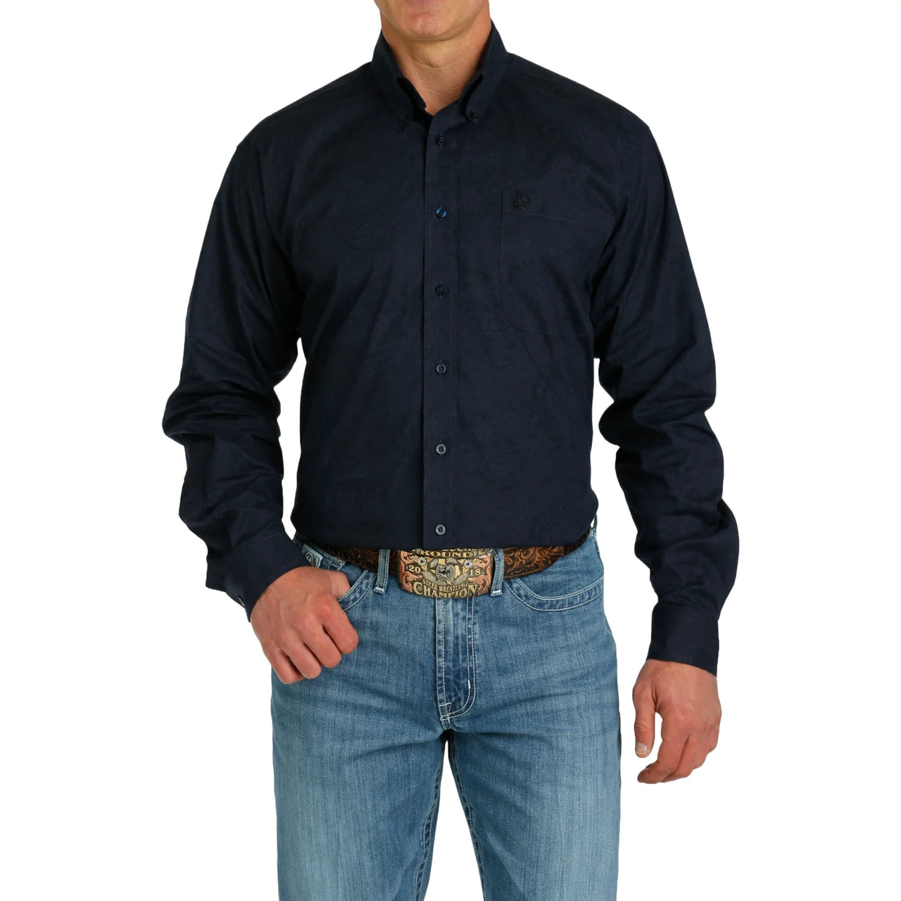 Cinch Men's Solid Button Down Shirt - Navy