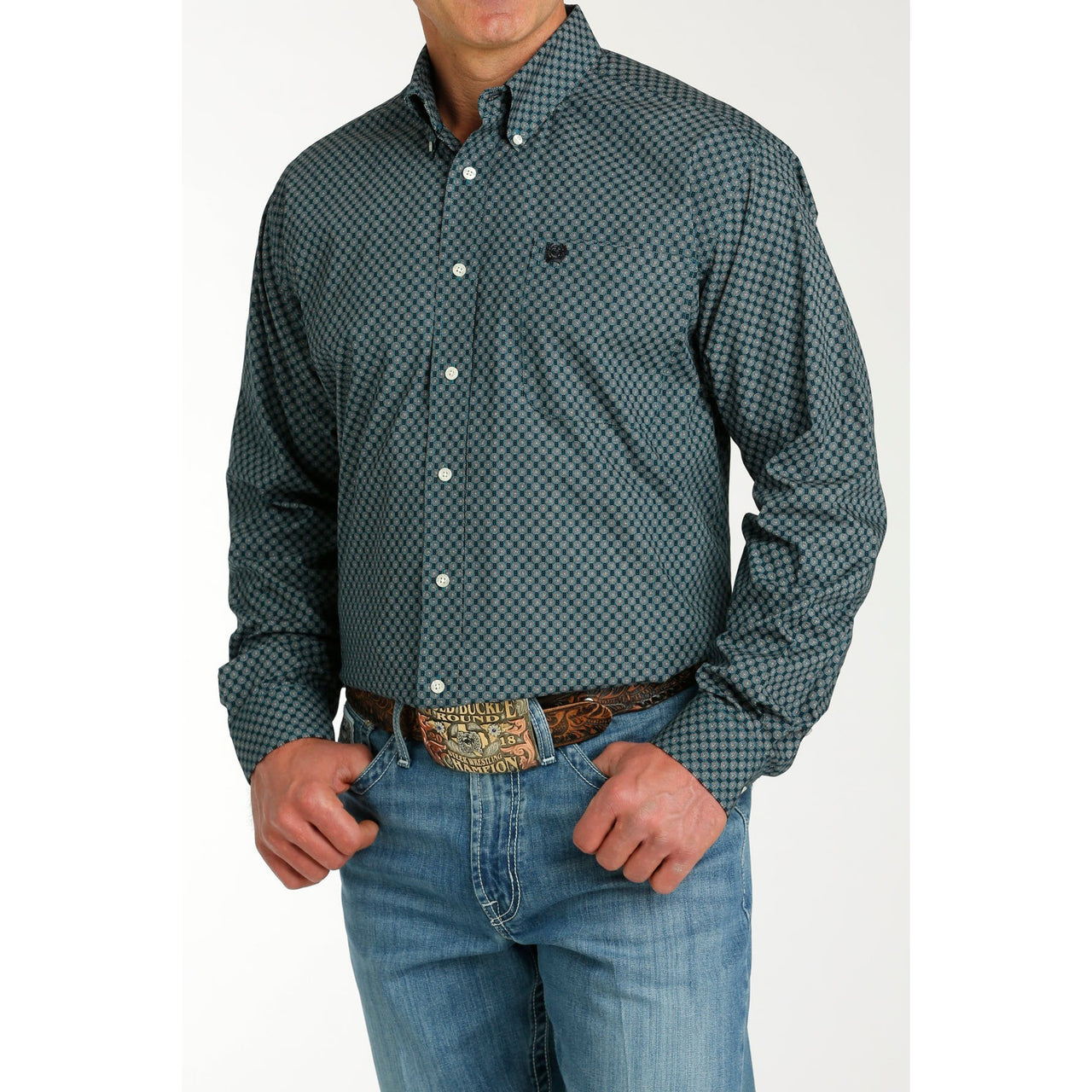 Cinch Men's Print Long Sleeve Shirt - Teal