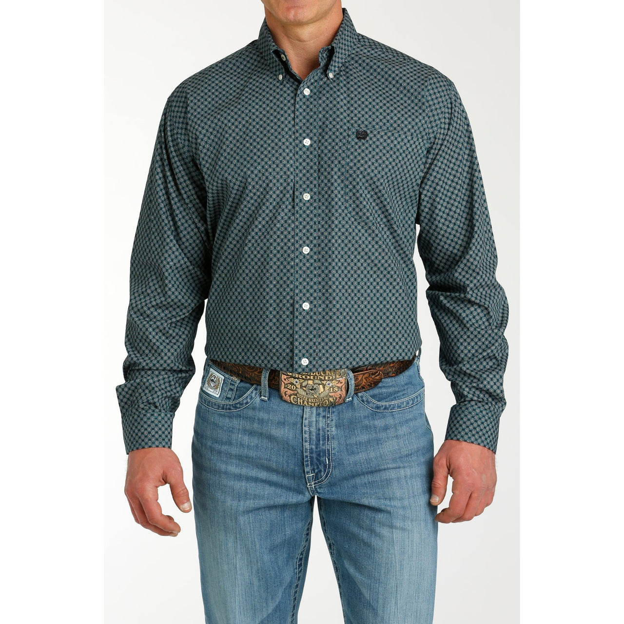 Cinch Men's Print Long Sleeve Shirt - Teal