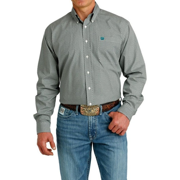 Cinch Men's Print Long Sleeve Shirt - Cream/Teal